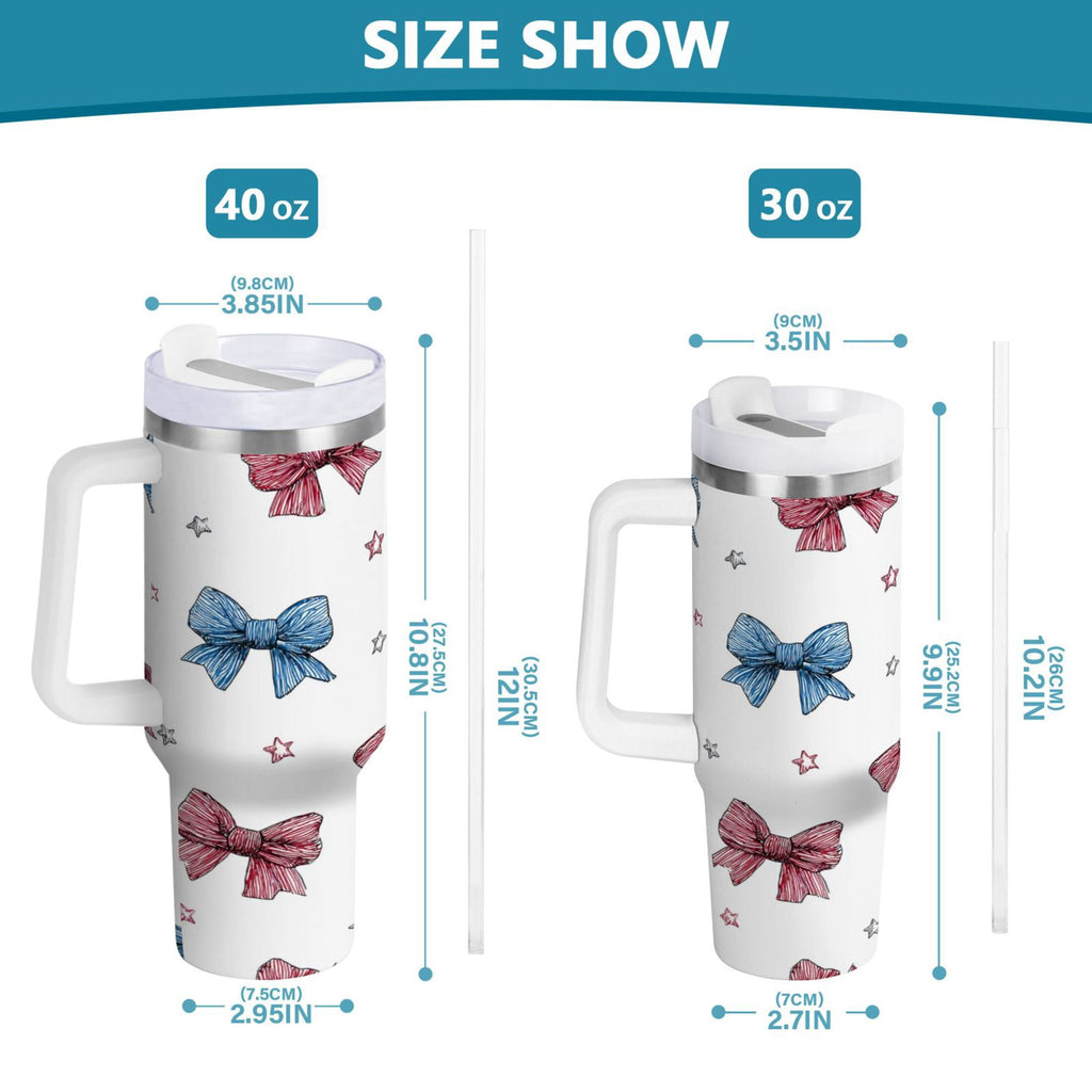 40 oz Insulated Stainless Steel Tumbler Double Wall Stainless Steel Tumbler with 2-Way Drinking Red and Blue Stripes Bows - Pick 250