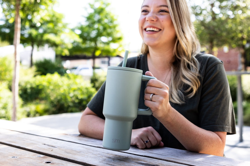 Simple Modern 30 fl oz Insulated Stainless Steel Trek Tumbler with Straw Lid | Seaglass Sage and Cream Checkmate - Pick 125