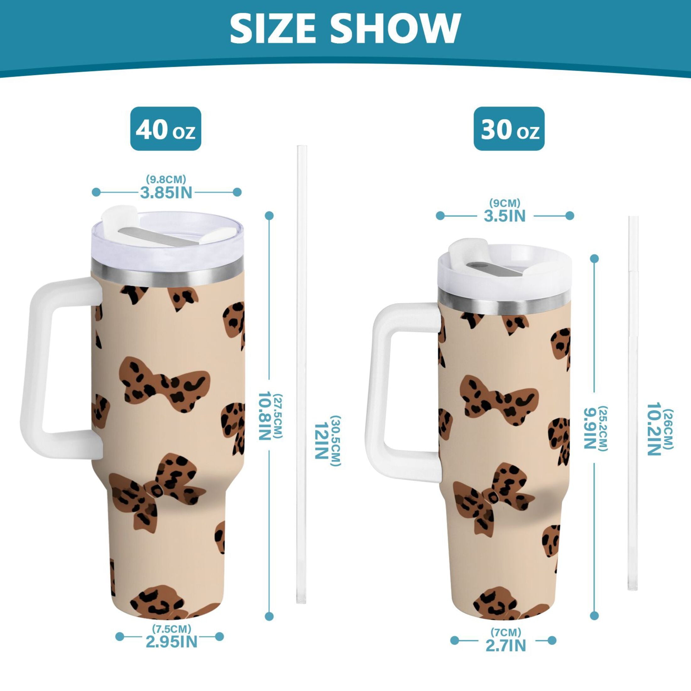 30 oz Insulated Stainless Steel Tumbler Double Wall Stainless Steel Tumbler with 2-Way Drinking Cute Brown Bow - Pick 387