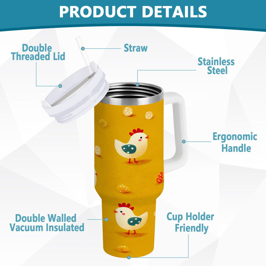 30 oz Insulated Stainless Steel Tumbler Double Wall Stainless Steel Tumbler with 2-Way Drinking Cartoon Chickens Pattern - Pick 450