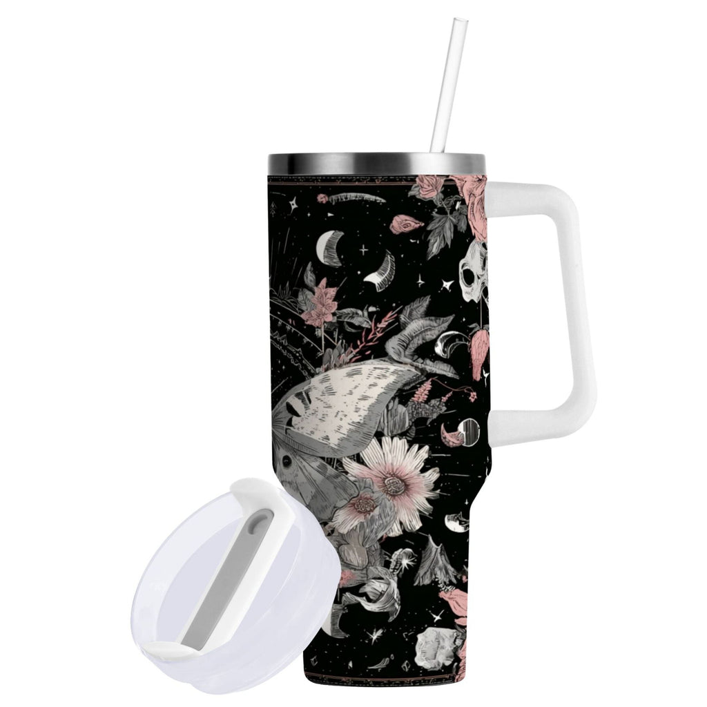 40 oz Insulated Stainless Steel Tumbler Double Wall Stainless Steel Tumbler with 2-Way Drinking Butterfly Surrounded by Flowers - Pick 577