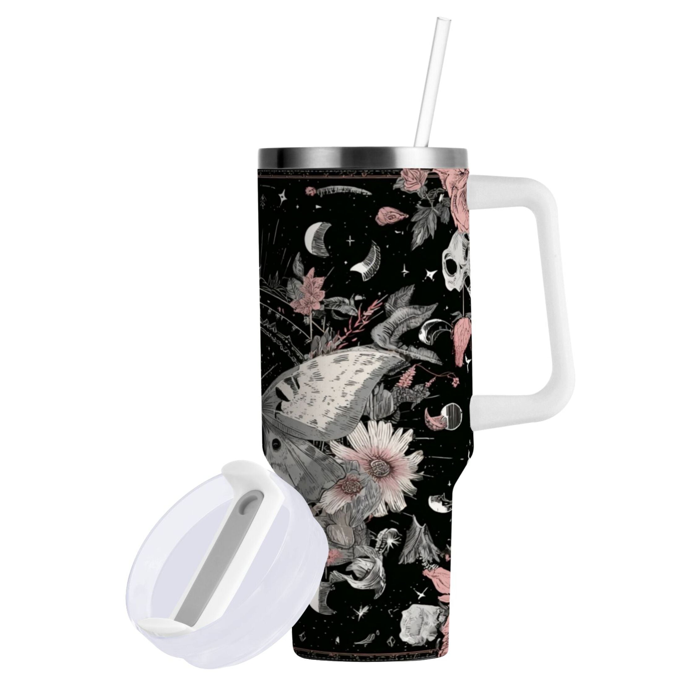 40 oz Insulated Stainless Steel Tumbler Double Wall Stainless Steel Tumbler with 2-Way Drinking Butterfly Surrounded by Flowers - Pick 577