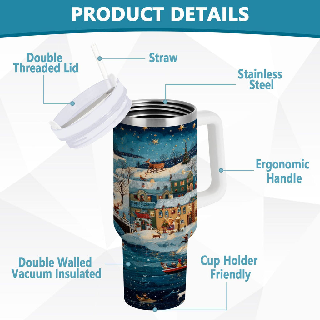 30 oz Insulated Stainless Steel Tumbler Double Wall Stainless Steel Tumbler with 2-Way Drinking Whimsical Christmas Scene - Pick 243