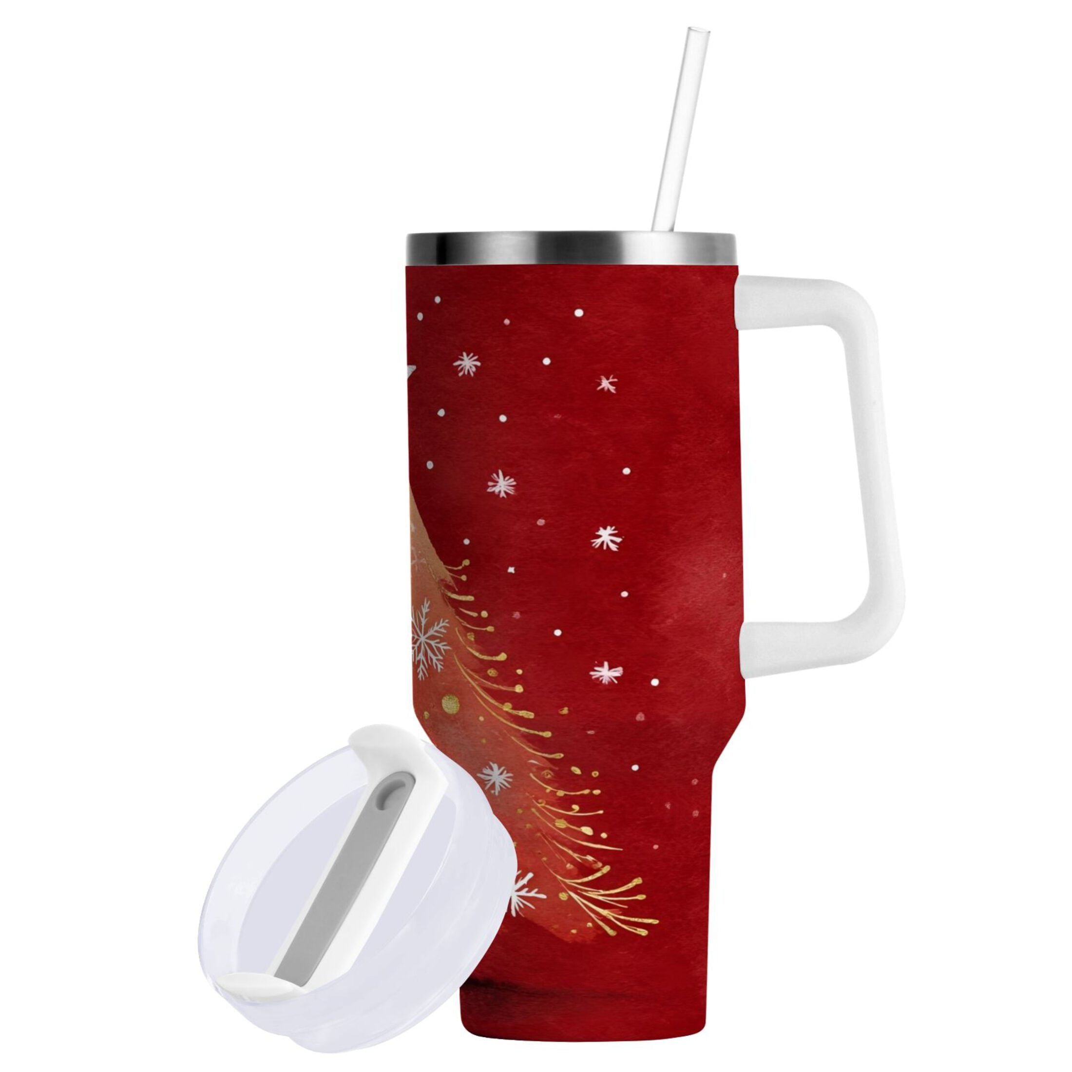 40 oz Insulated Stainless Steel Tumbler Double Wall Stainless Steel Tumbler with 2-Way Drinking Red Christmas Tree - Pick 499