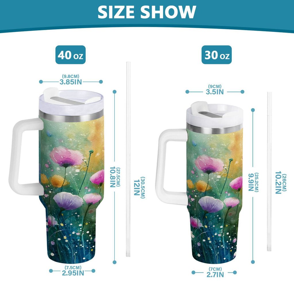 30 oz Insulated Stainless Steel Tumbler Double Wall Stainless Steel Tumbler with 2-Way Drinking Watercolor Wildflowers - Pick 648