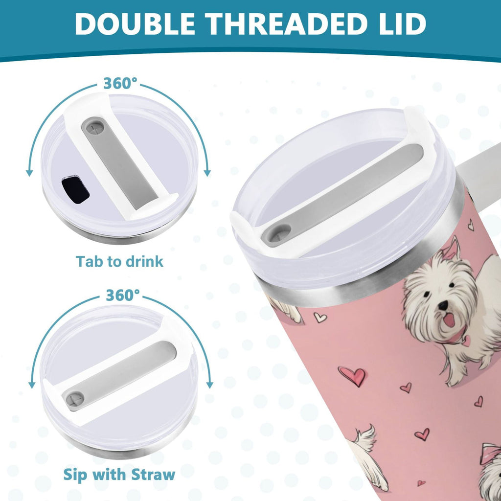 30 oz Insulated Stainless Steel Tumbler Double Wall Stainless Steel Tumbler with 2-Way Drinking Dogs Wearing Bows - Pick 625