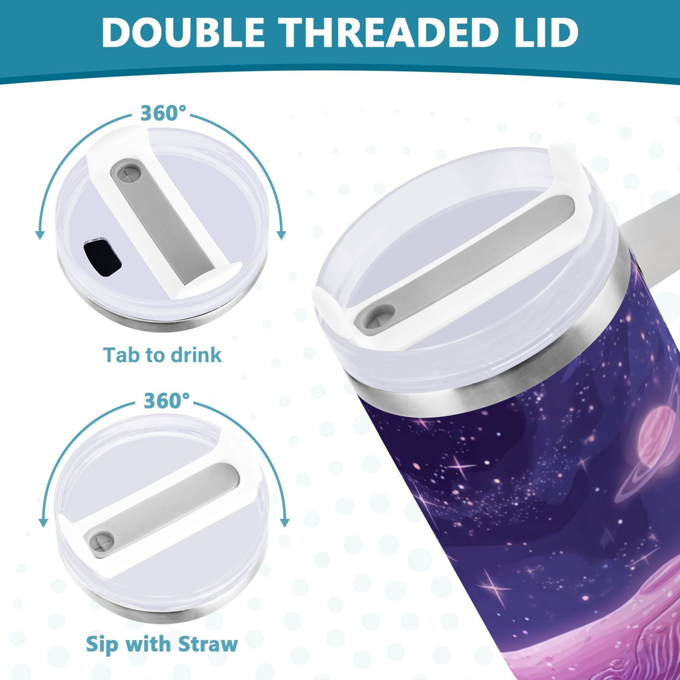 30 oz Insulated Stainless Steel Tumbler Double Wall Stainless Steel Tumbler with 2-Way Drinking Whale in Space - Pick 158
