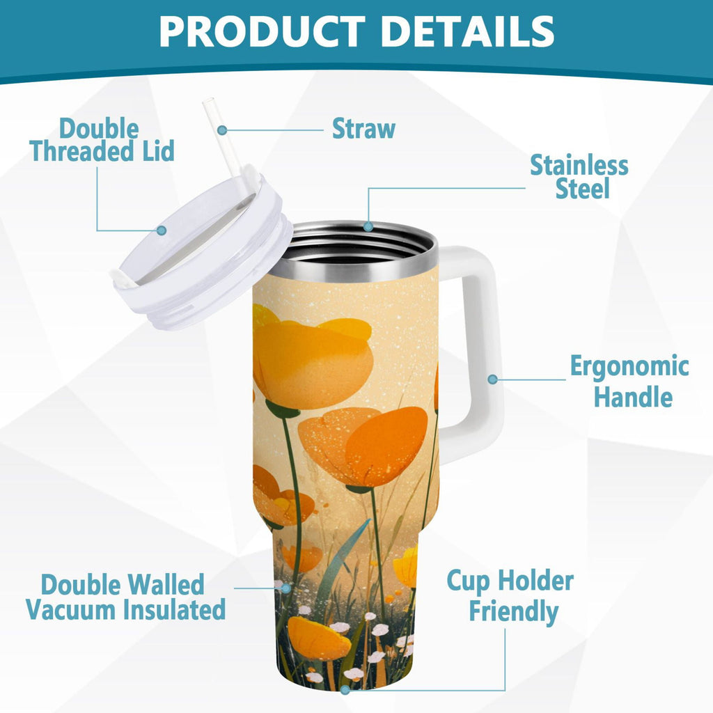 30 oz Insulated Stainless Steel Tumbler Double Wall Stainless Steel Tumbler with 2-Way Drinking Yellow Flowers on The Grass - Pick 565