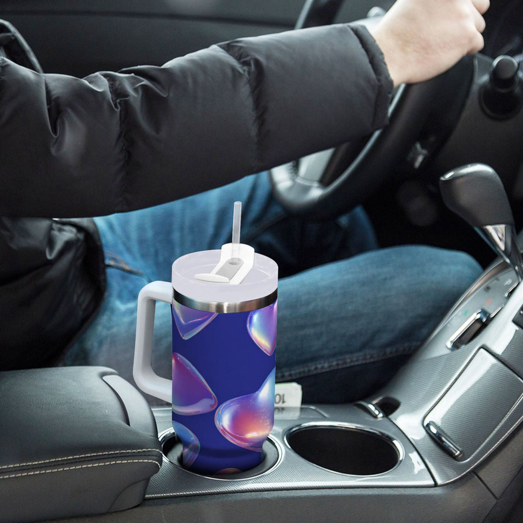 30 oz Insulated Stainless Steel Tumbler Double Wall Stainless Steel Tumbler with 2-Way Drinking Pink-purple Hearts - Pick 853