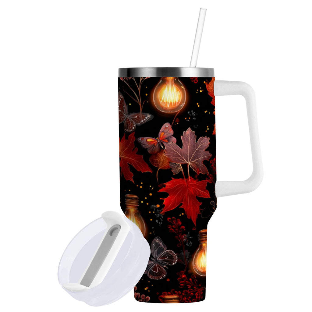 40 oz Insulated Stainless Steel Tumbler Double Wall Stainless Steel Tumbler with 2-Way Drinking Light Bulbs and Maple Leaves - Pick 201
