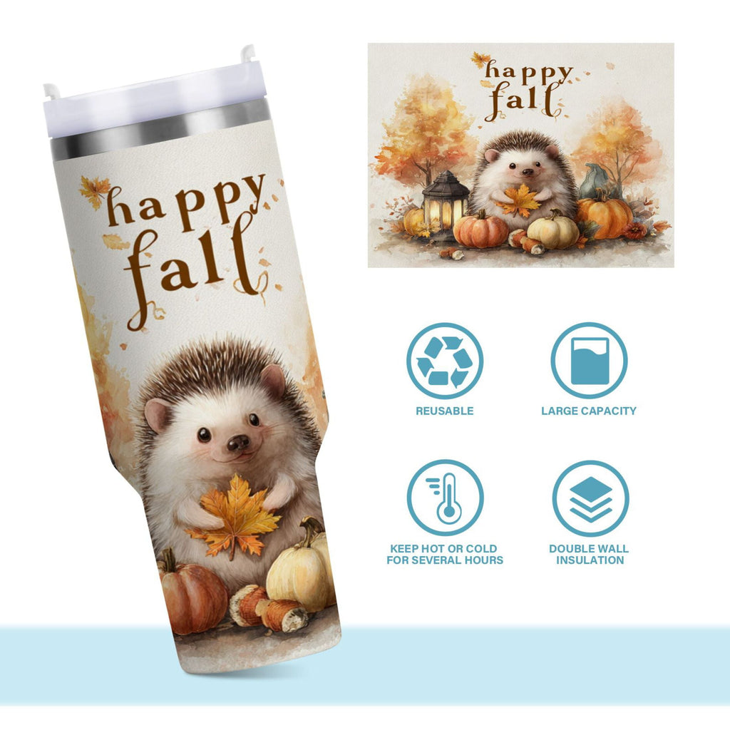 30 oz Insulated Stainless Steel Tumbler Double Wall Stainless Steel Tumbler with 2-Way Drinking Cute Little Hedgehog - Pick 970