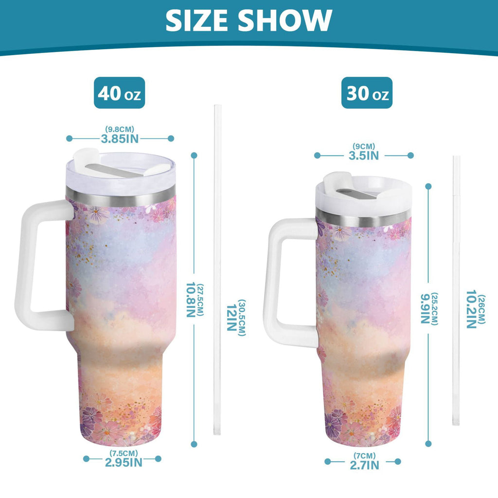 30 oz Insulated Stainless Steel Tumbler Double Wall Stainless Steel Tumbler with 2-Way Drinking Colorful Pastel Floral Pattern - Pick 927