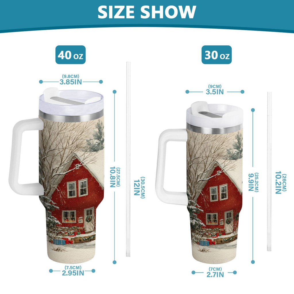 40 oz Insulated Stainless Steel Tumbler Double Wall Stainless Steel Tumbler with 2-Way Drinking House with Snow-covered Roof - Pick 374