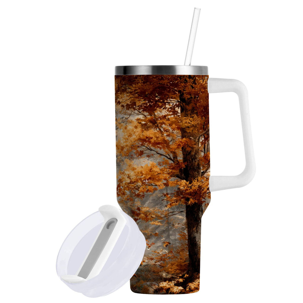 30 oz Insulated Stainless Steel Tumbler Double Wall Stainless Steel Tumbler with 2-Way Drinking Beautiful Autumn Forest - Pick 763
