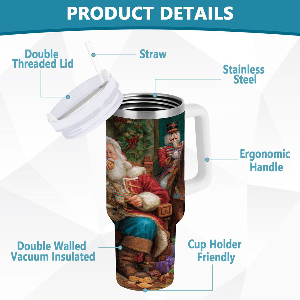 40 oz Insulated Stainless Steel Tumbler Double Wall Stainless Steel Tumbler with 2-Way Drinking Santa Eating Cookies - Pick 521
