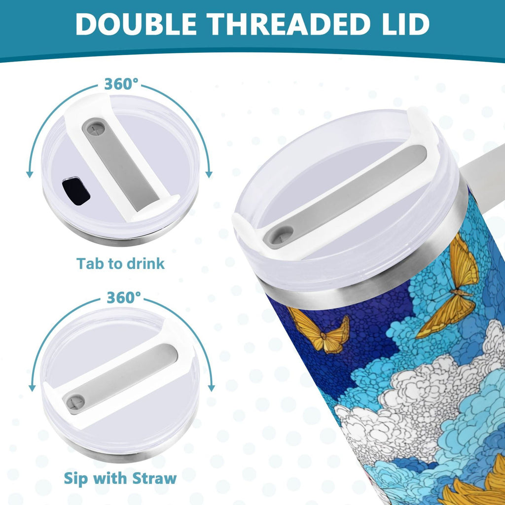 40 oz Insulated Stainless Steel Tumbler Double Wall Stainless Steel Tumbler with 2-Way Drinking Cat Lies in The Sunflowers - Pick 595