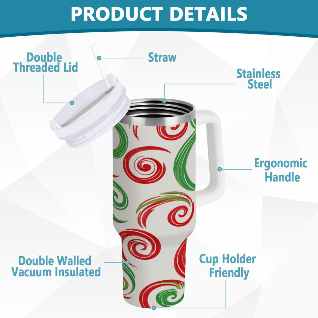 40 oz Insulated Stainless Steel Tumbler Double Wall Stainless Steel Tumbler with 2-Way Drinking Red and Green Swirls - Pick 387