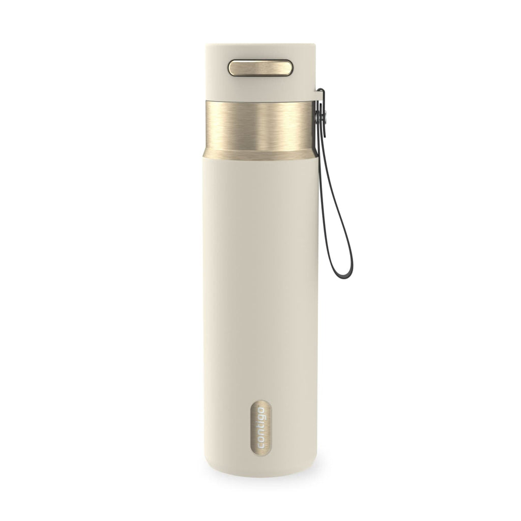 Contigo AutoSeal Leakproof Stainless Steel Reusable Water Bottle Tumbler with Carrying Strap, Cream/Champagne, 24 oz - Pick 698
