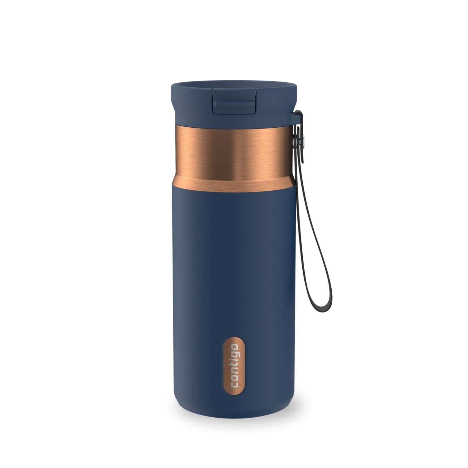 Contigo SnapSeal Leakproof Stainless Steel Reusable Water Bottle with Carrying Strap, Black/Bronze, 16 oz - Pick 813