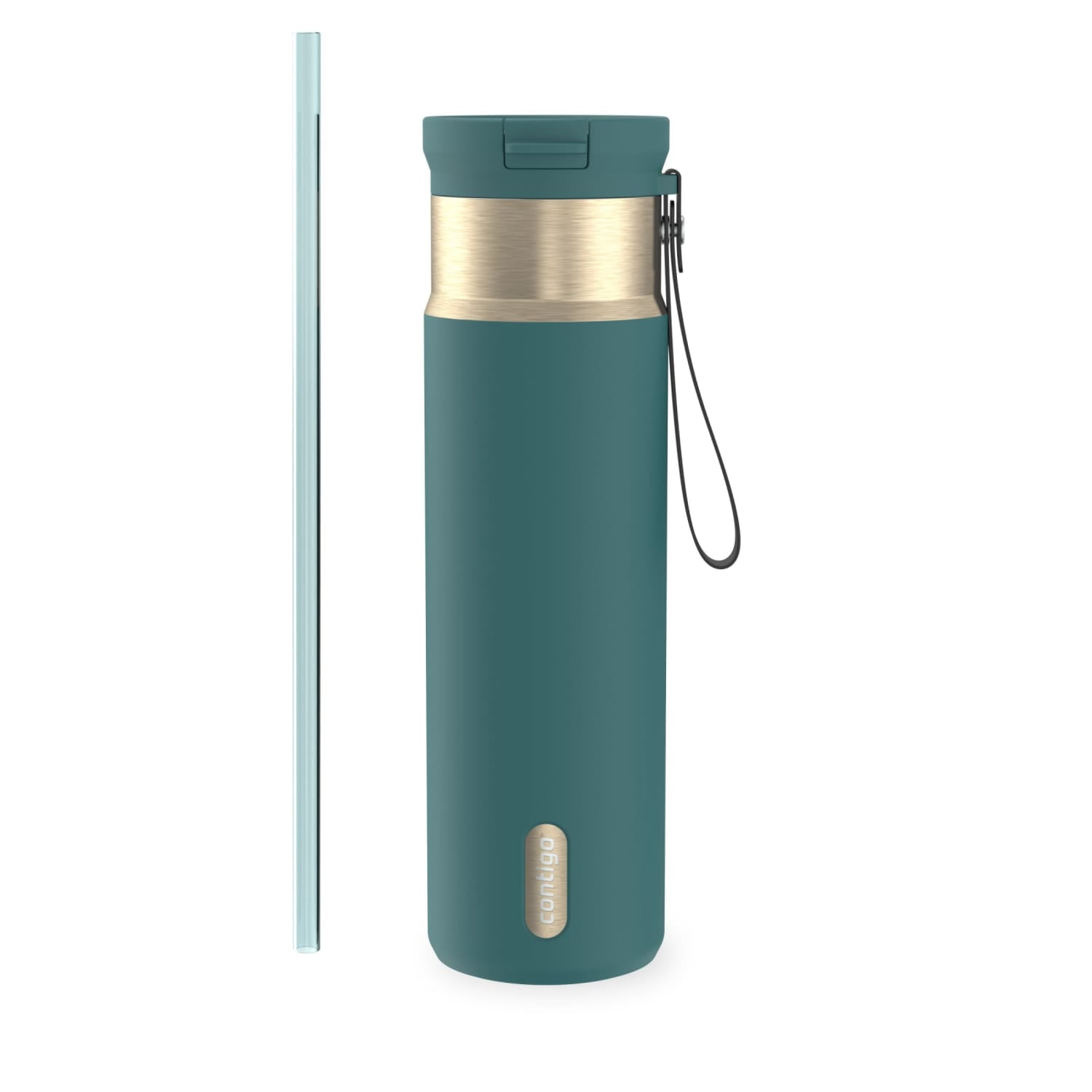 Contigo SnapSeal Leakproof Stainless Steel Reusable Water Bottle with Carrying Strap, Dark Blue/Bronze, 24 oz - Pick 589