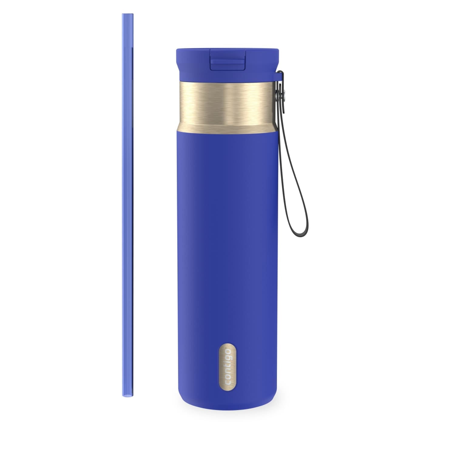 Contigo SnapSeal Leakproof Stainless Steel Reusable Water Bottle with Carrying Strap, Dark Blue/Bronze, 24 oz - Pick 589