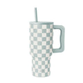 Simple Modern 30 fl oz Insulated Stainless Steel Trek Tumbler with Straw Lid | Seaglass Sage and Cream Checkmate - Pick 125
