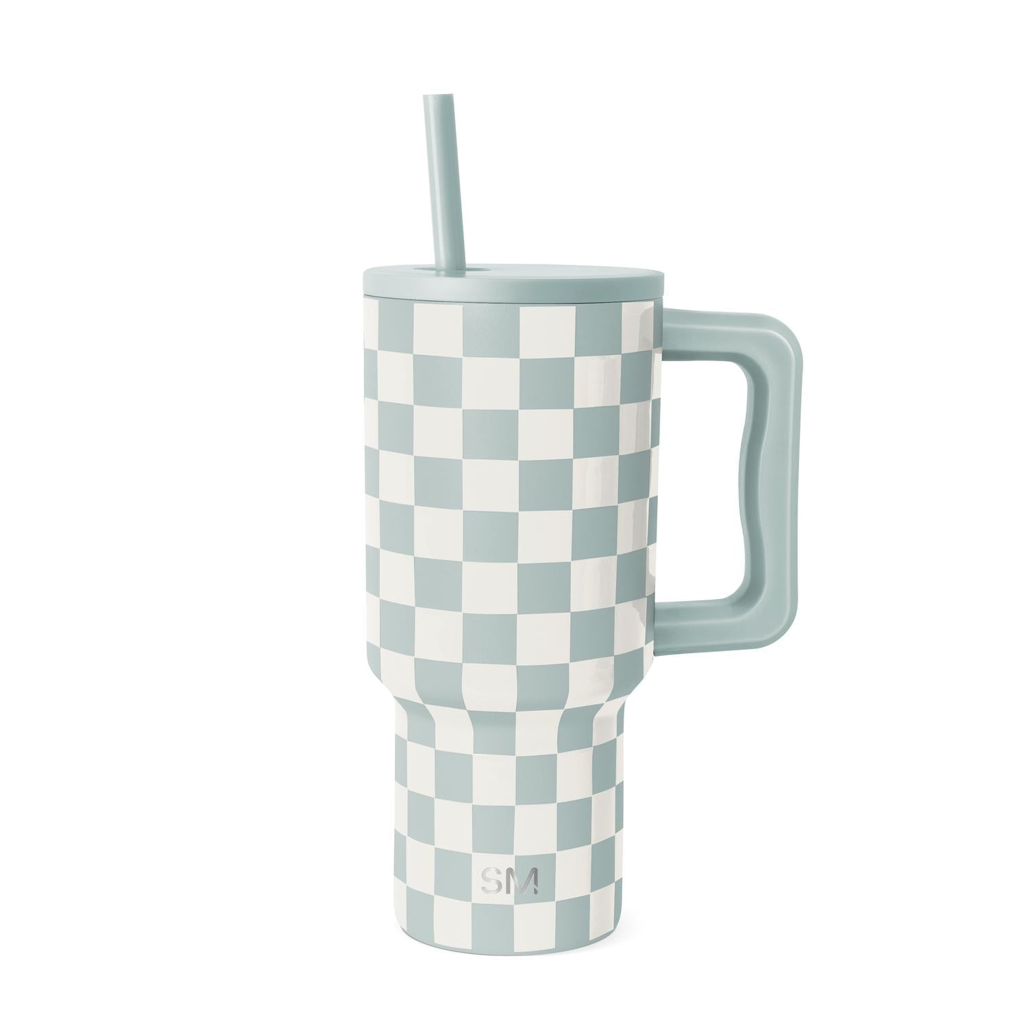 Simple Modern 30 fl oz Insulated Stainless Steel Trek Tumbler with Straw Lid | Seaglass Sage and Cream Checkmate - Pick 125