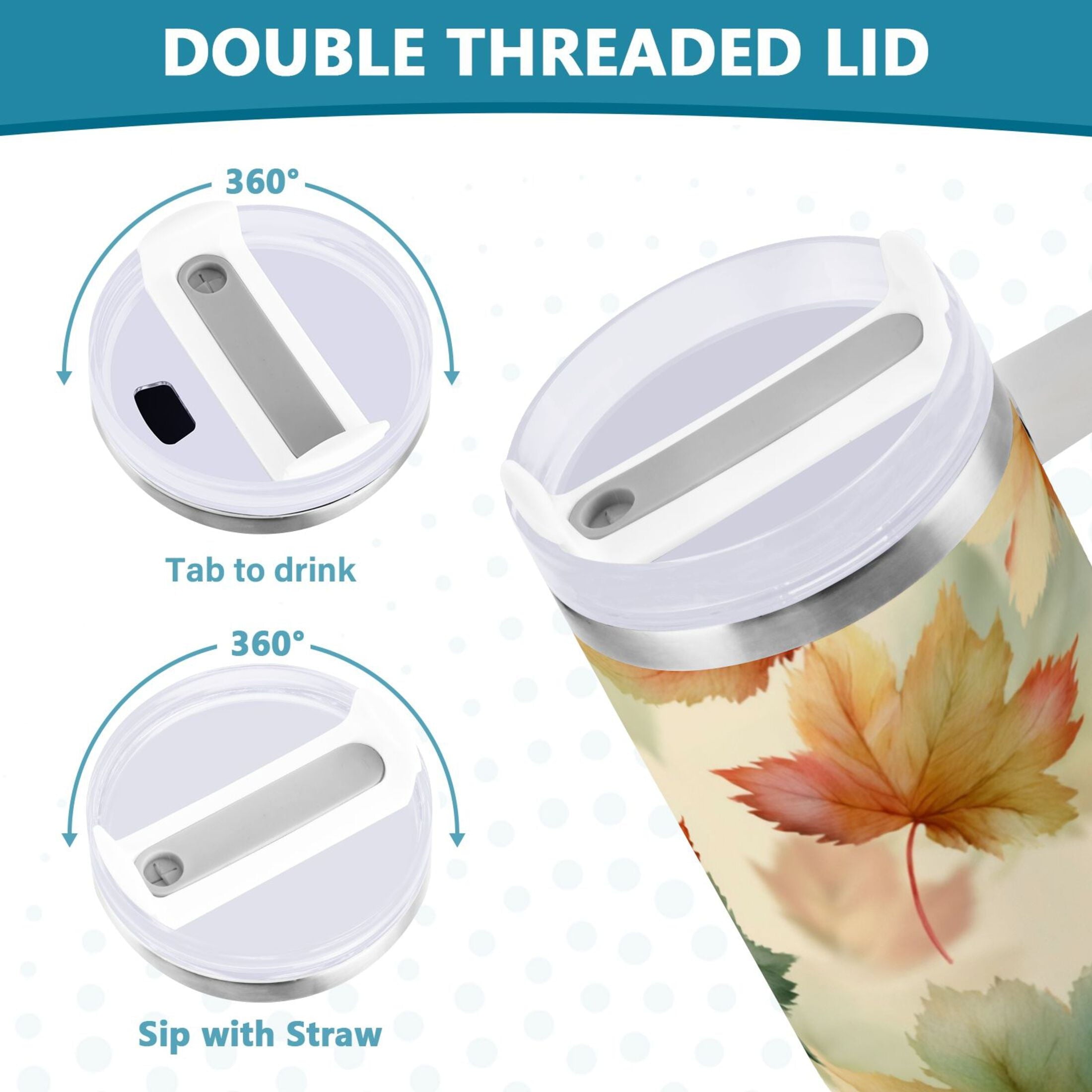 40 oz Insulated Stainless Steel Tumbler Double Wall Stainless Steel Tumbler with 2-Way Drinking Watercolor Maple Leaves Pattern - Pick 429