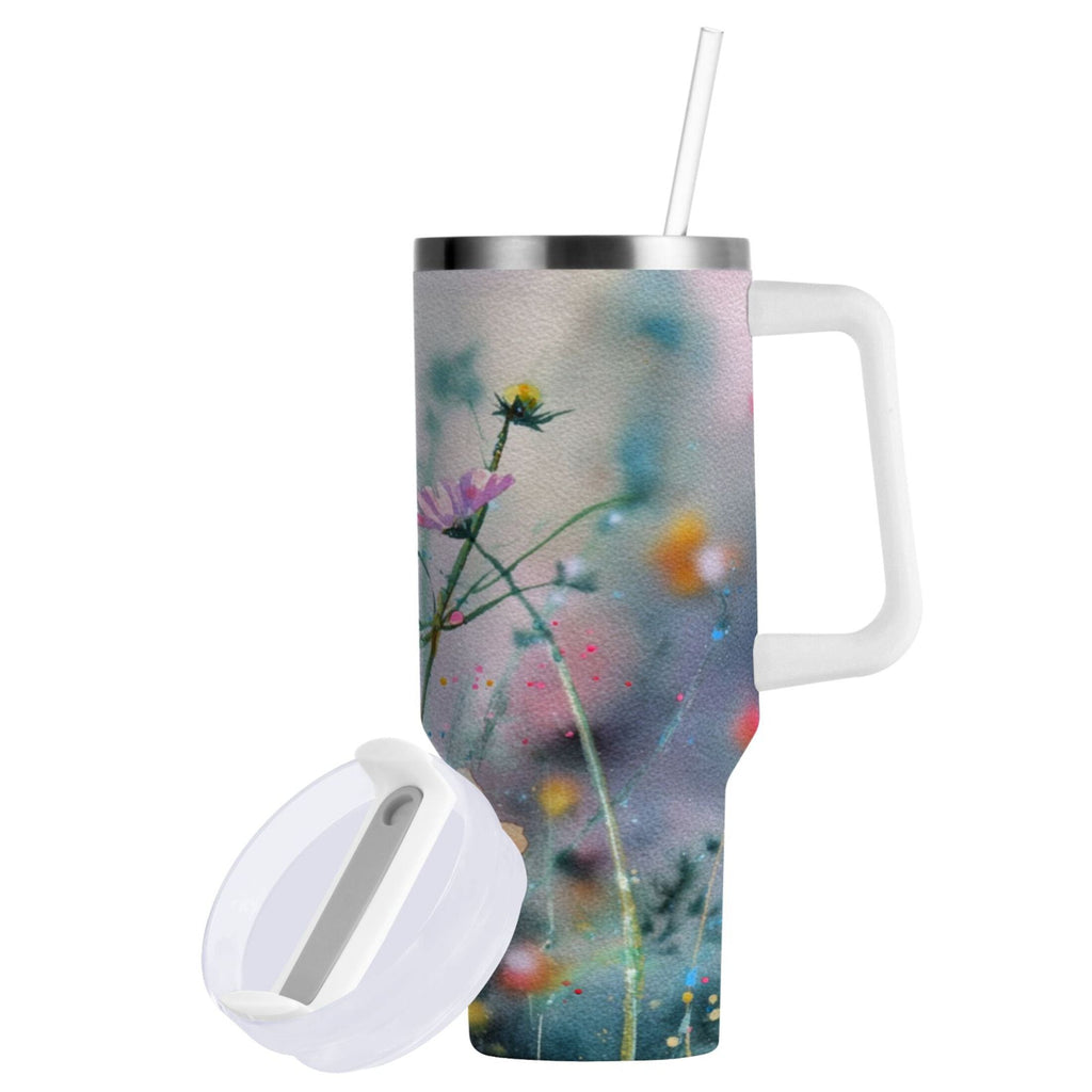 40 oz Insulated Stainless Steel Tumbler Double Wall Stainless Steel Tumbler with 2-Way Drinking Abstract Wildflowers - Pick 724
