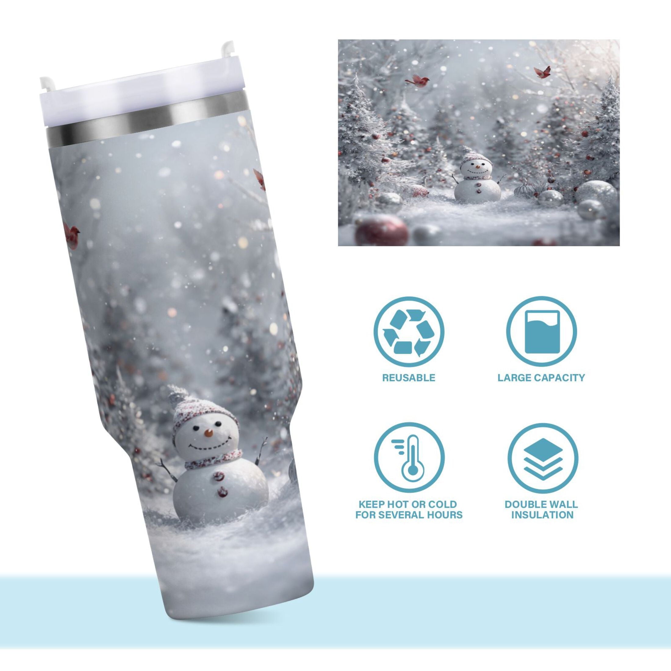 30 oz Insulated Stainless Steel Tumbler Double Wall Stainless Steel Tumbler with 2-Way Drinking Snowy Winter Landscape - Pick 324