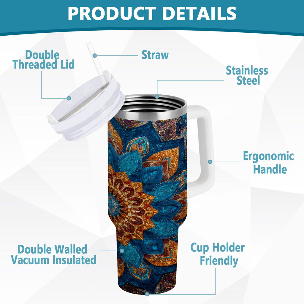 40 oz Insulated Stainless Steel Tumbler Double Wall Stainless Steel Tumbler with 2-Way Drinking Intricate Geometric Shapes - Pick 431