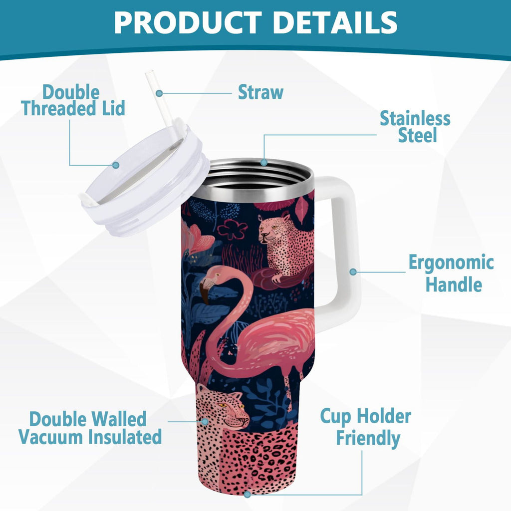 30 oz Insulated Stainless Steel Tumbler Double Wall Stainless Steel Tumbler with 2-Way Drinking Flamingos and Leopard Print - Pick 493