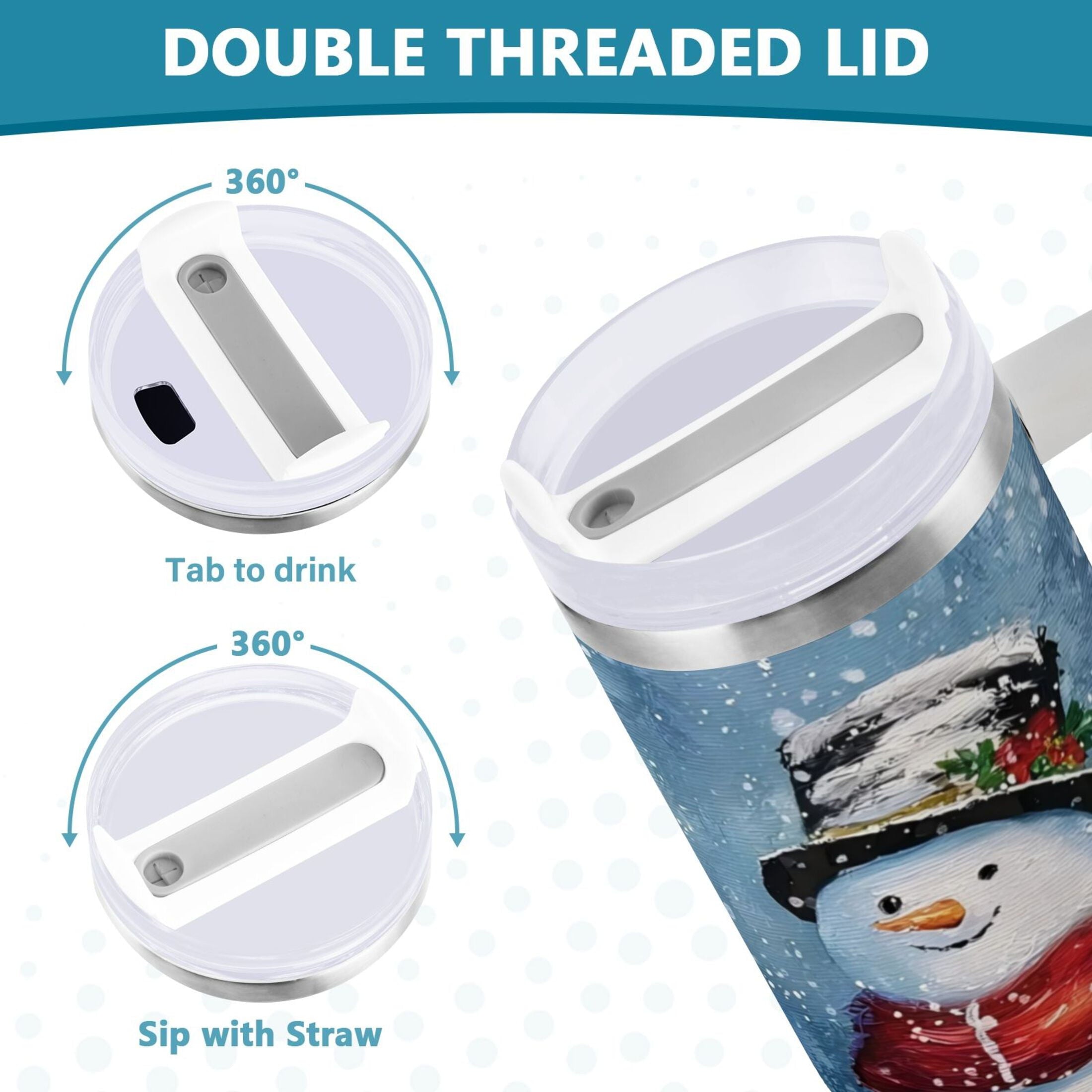 30 oz Insulated Stainless Steel Tumbler Double Wall Stainless Steel Tumbler with 2-Way Drinking Christmas Scene with Snowman - Pick 310