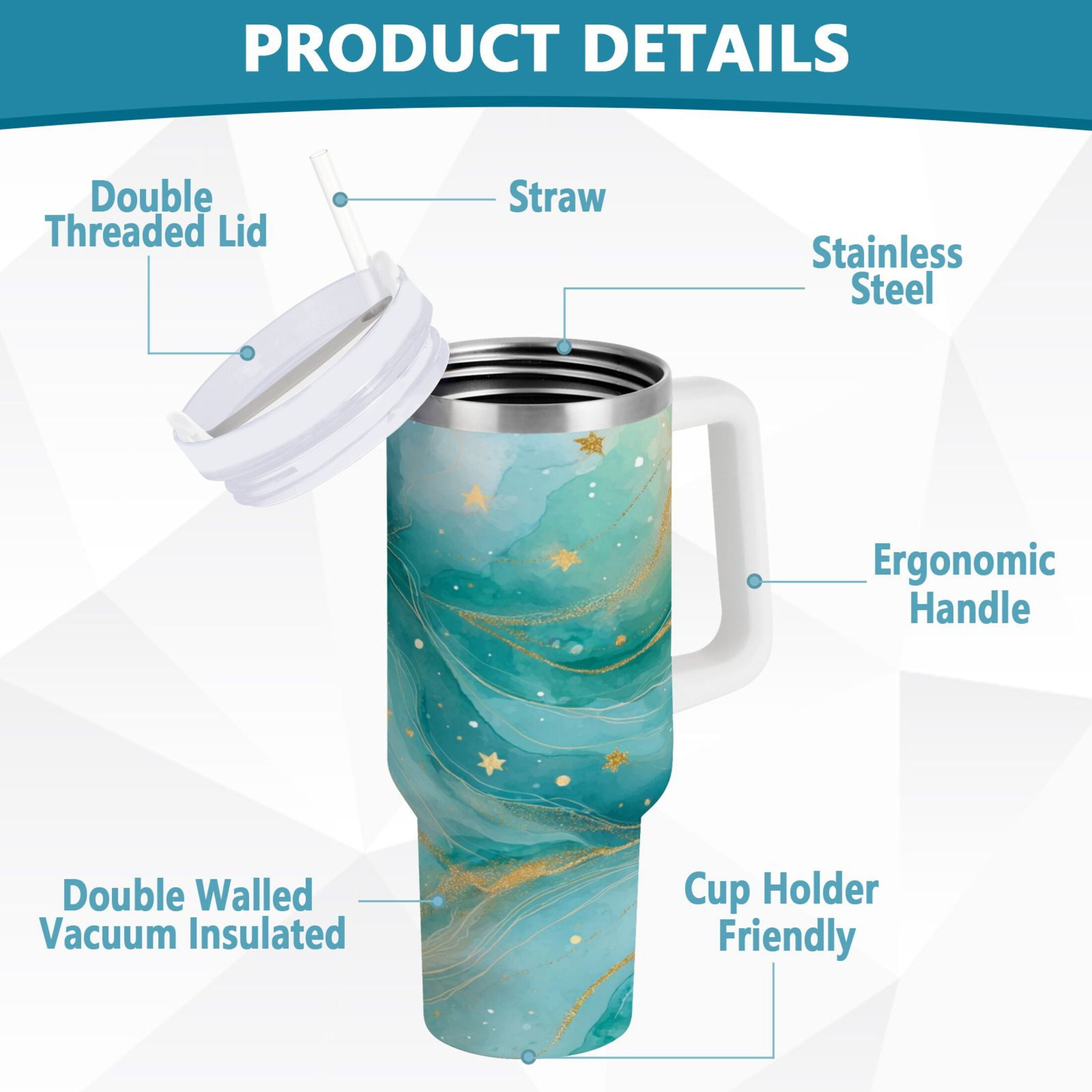 40 oz Insulated Stainless Steel Tumbler Double Wall Stainless Steel Tumbler with 2-Way Drinking Beautiful Watercolor Stars - Pick 751