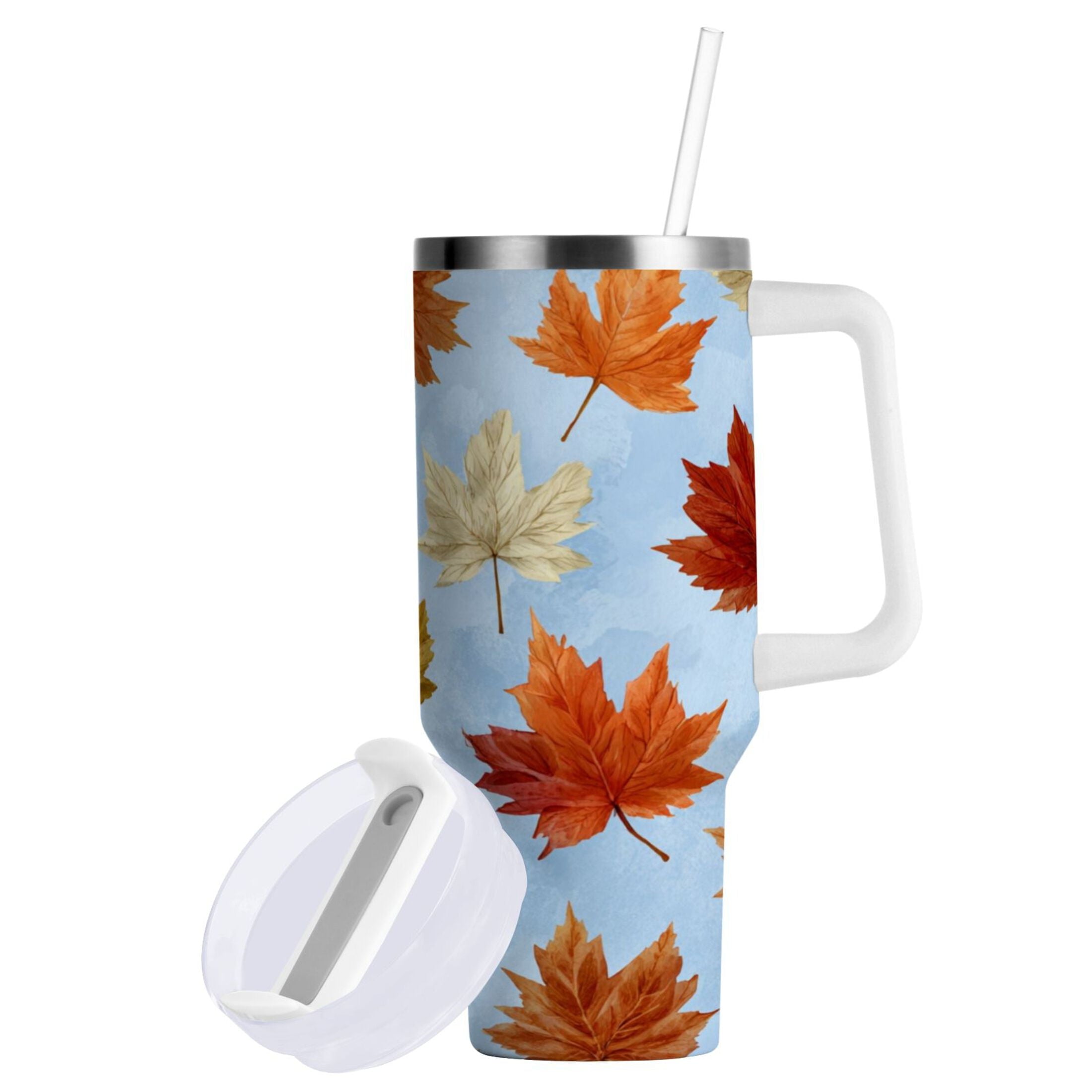 30 oz Insulated Stainless Steel Tumbler Double Wall Stainless Steel Tumbler with 2-Way Drinking Autumn Maple Leaves - Pick 117
