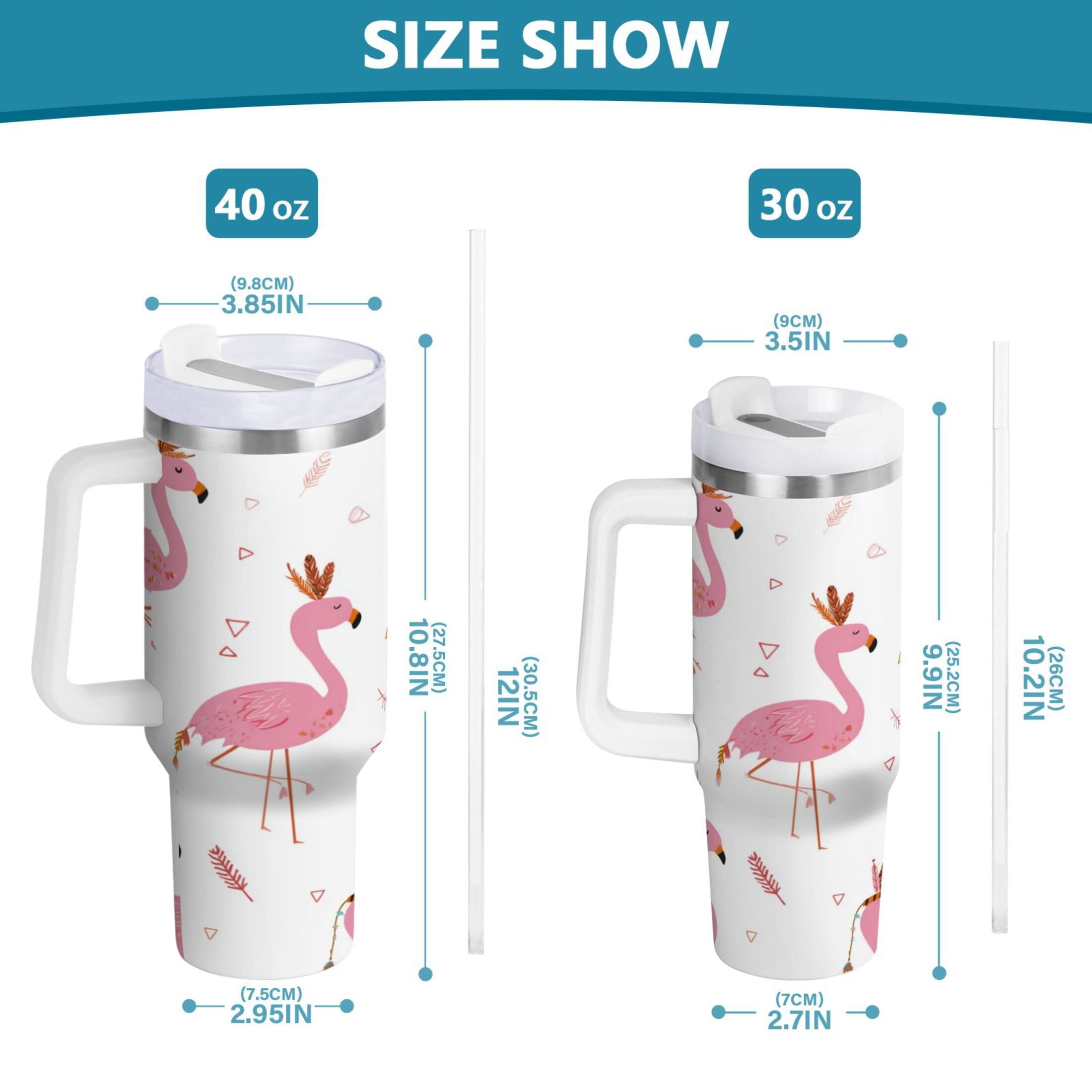40 oz Insulated Stainless Steel Tumbler Double Wall Stainless Steel Tumbler with 2-Way Drinking Cute Pink Flamingo Pattern - Pick 762