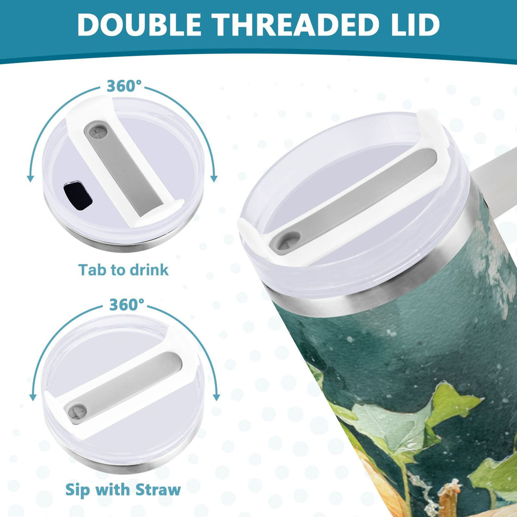 40 oz Insulated Stainless Steel Tumbler Double Wall Stainless Steel Tumbler with 2-Way Drinking Orange and White Pumpkins - Pick 970