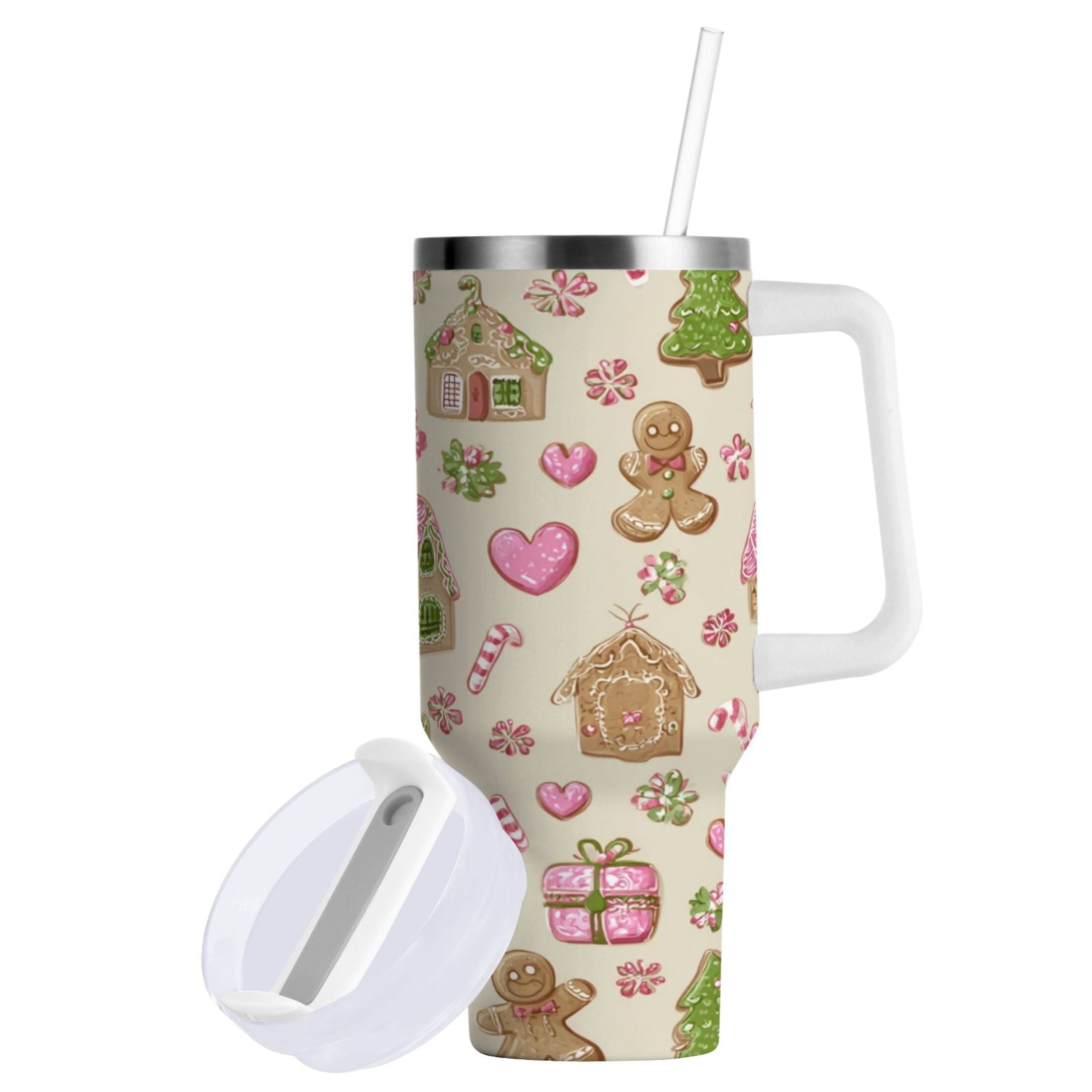 40 oz Insulated Stainless Steel Tumbler Double Wall Stainless Steel Tumbler with 2-Way Drinking Pink Cute Christmas Pattern - Pick 102