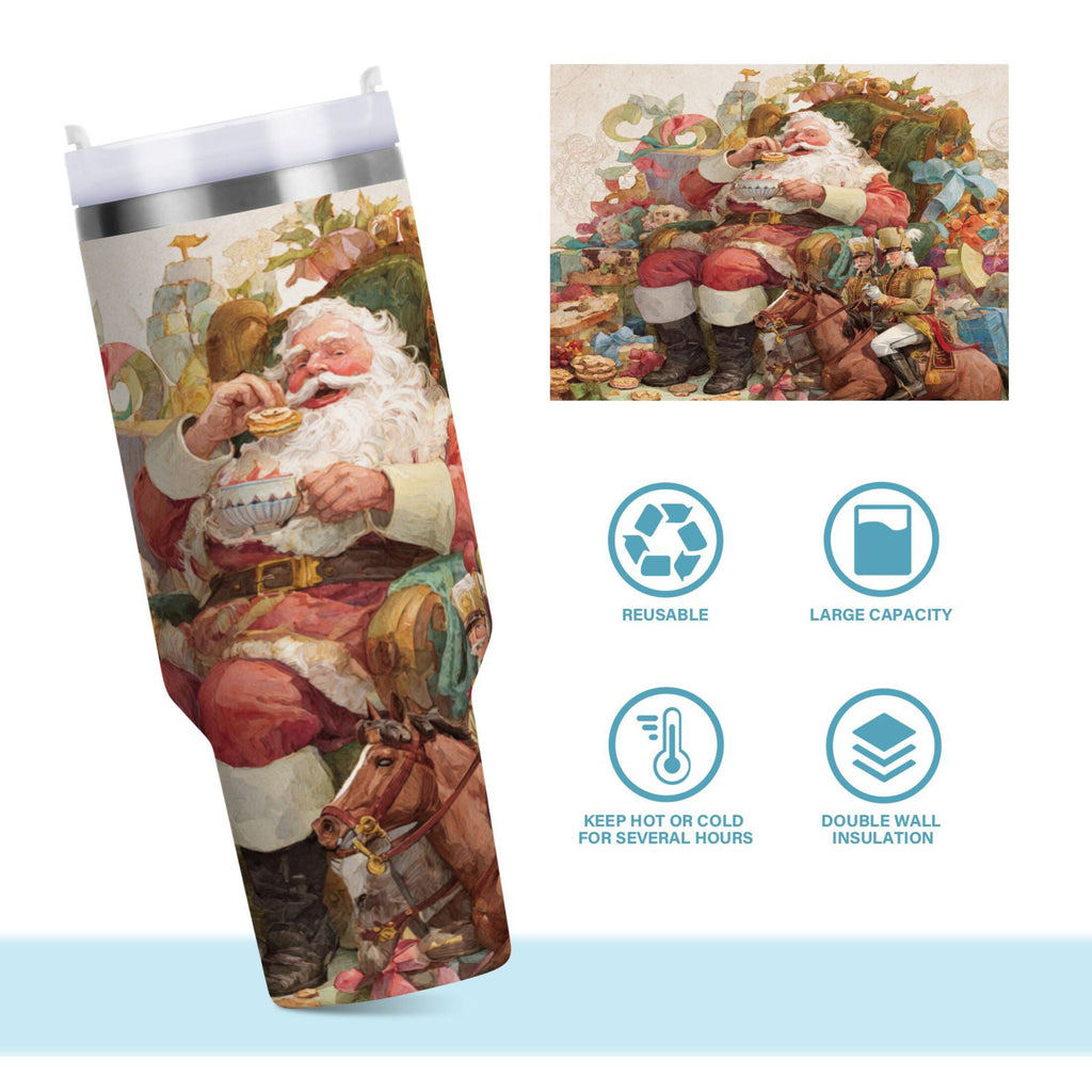30 oz Insulated Stainless Steel Tumbler Double Wall Stainless Steel Tumbler with 2-Way Drinking Santa Claus Sitting in Chair - Pick 509