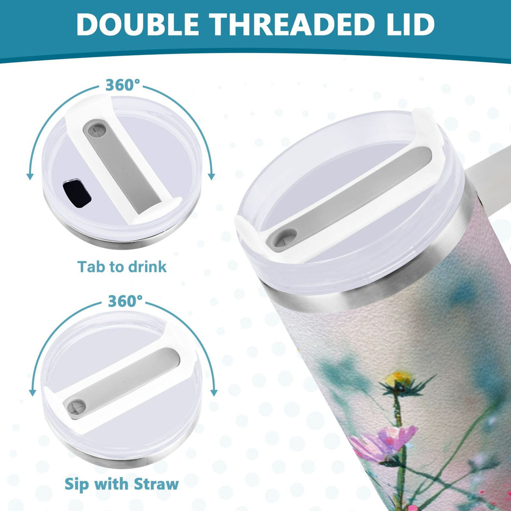 40 oz Insulated Stainless Steel Tumbler Double Wall Stainless Steel Tumbler with 2-Way Drinking Abstract Wildflowers - Pick 724