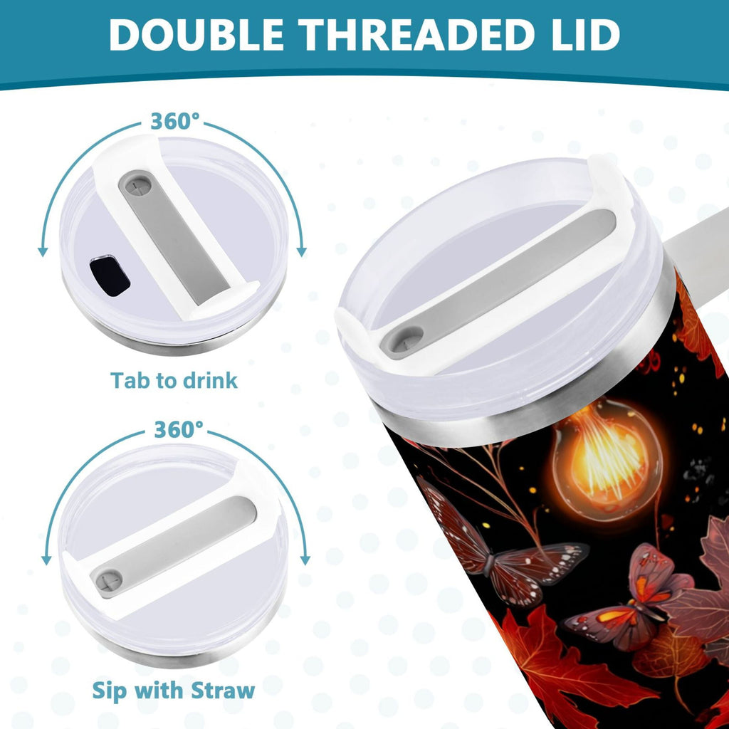 40 oz Insulated Stainless Steel Tumbler Double Wall Stainless Steel Tumbler with 2-Way Drinking Light Bulbs and Maple Leaves - Pick 201