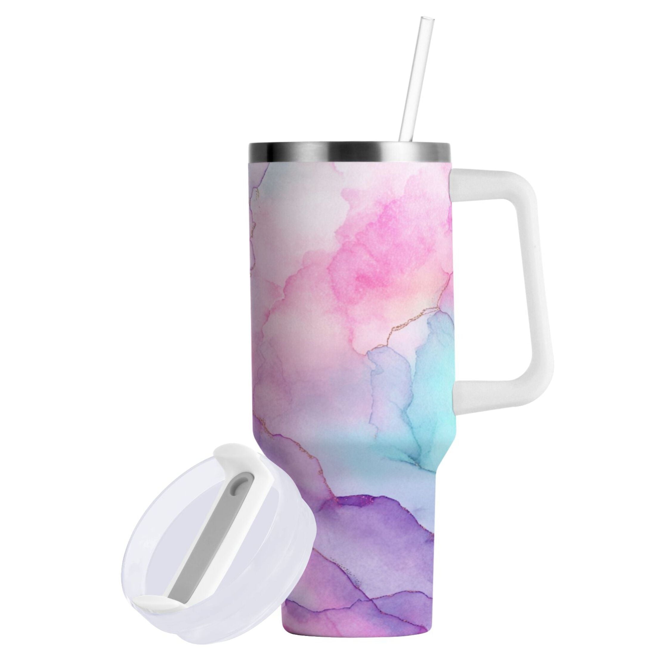 30 oz Insulated Stainless Steel Tumbler Double Wall Stainless Steel Tumbler with 2-Way Drinking Pastel Pink Marble Texture - Pick 761