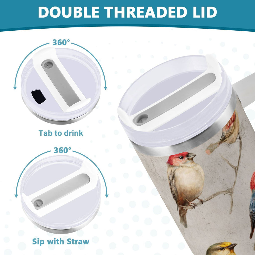 40 oz Insulated Stainless Steel Tumbler Double Wall Stainless Steel Tumbler with 2-Way Drinking Birds Pattern - Pick 301