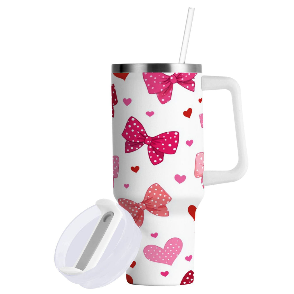 30 oz Insulated Stainless Steel Tumbler Double Wall Stainless Steel Tumbler with 2-Way Drinking Red and Pink Bows - Pick 234