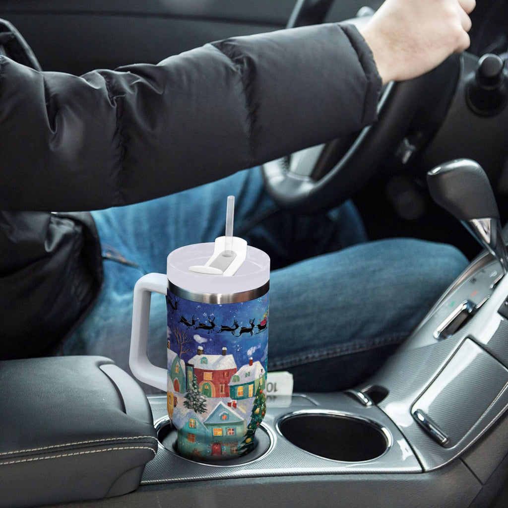 30 oz Insulated Stainless Steel Tumbler Double Wall Stainless Steel Tumbler with 2-Way Drinking Charming Christmas Scene - Pick 932