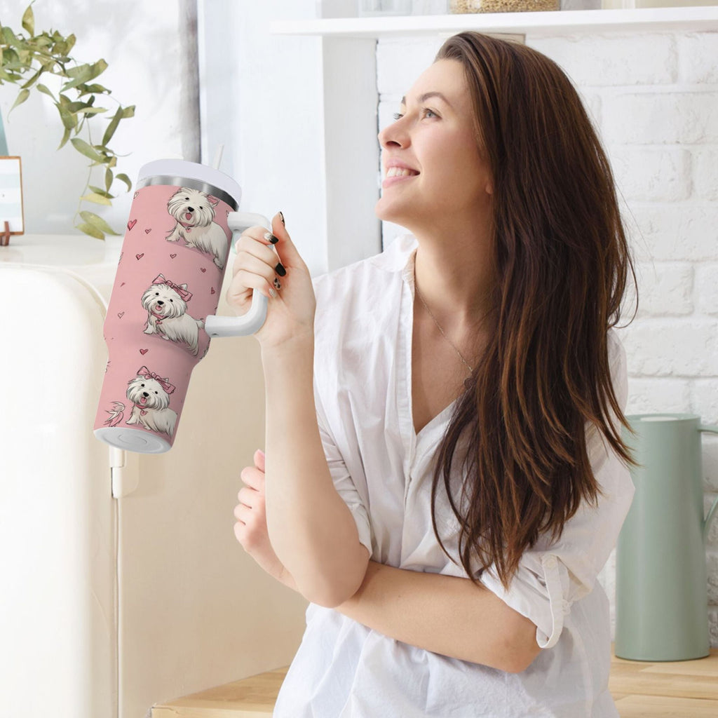 30 oz Insulated Stainless Steel Tumbler Double Wall Stainless Steel Tumbler with 2-Way Drinking Dogs Wearing Bows - Pick 625