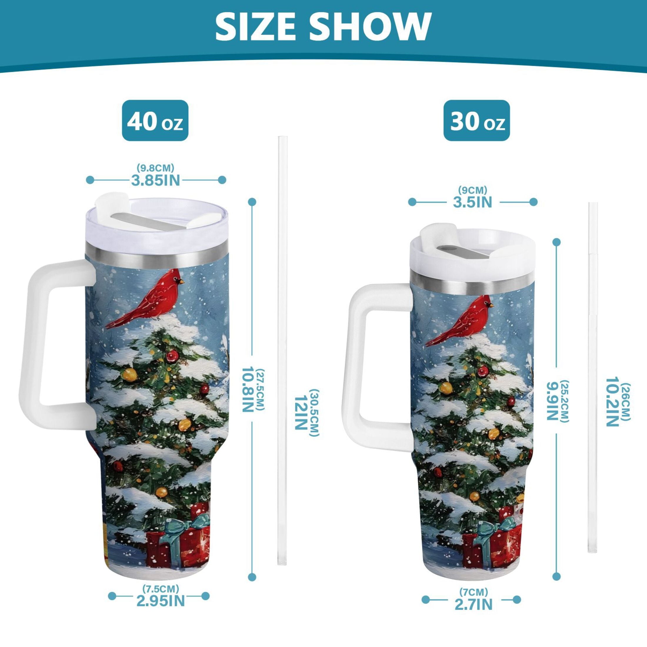 30 oz Insulated Stainless Steel Tumbler Double Wall Stainless Steel Tumbler with 2-Way Drinking Christmas Scene with Snowman - Pick 310