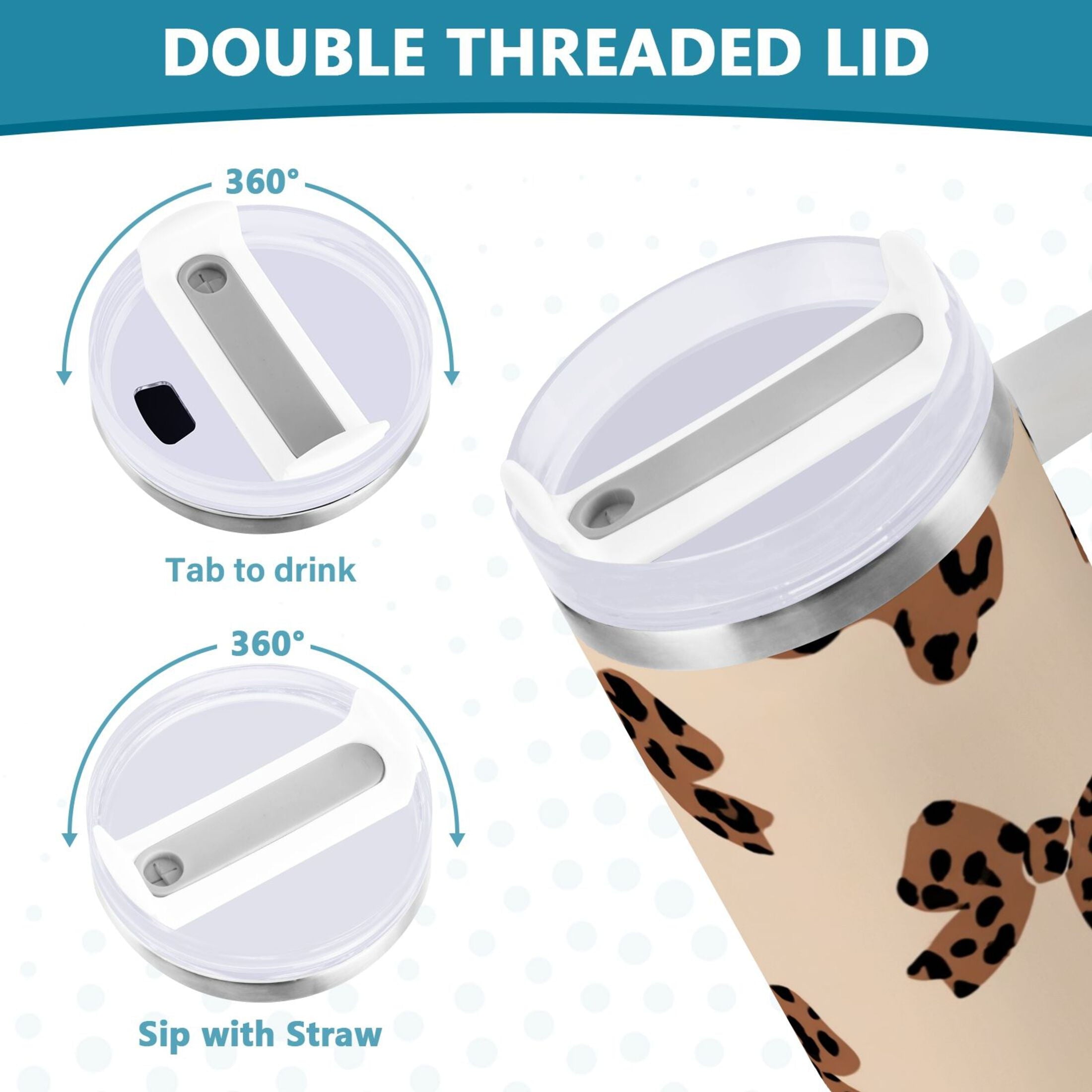 30 oz Insulated Stainless Steel Tumbler Double Wall Stainless Steel Tumbler with 2-Way Drinking Cute Brown Bow - Pick 387