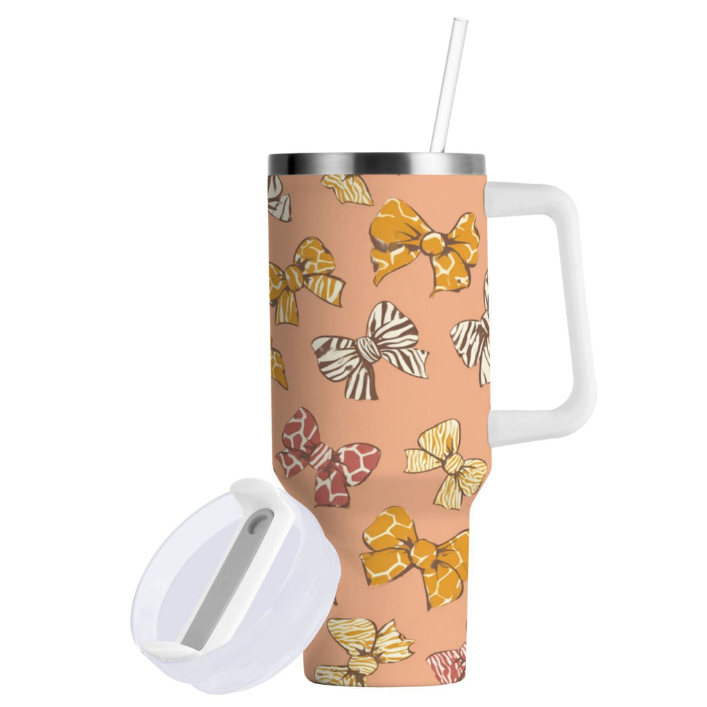 40 oz Insulated Stainless Steel Tumbler Double Wall Stainless Steel Tumbler with 2-Way Drinking Cute Animal Print Bows - Pick 695