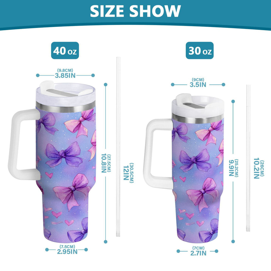 30 oz Insulated Stainless Steel Tumbler Double Wall Stainless Steel Tumbler with 2-Way Drinking Watercolor Bows Pattern - Pick 805